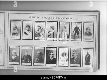 SAMMLUNG FELIX POTIN ARTISTES LYRIQUES & DRAMATIQUES (oberste Reihe l-r) FRANKREICH: Breval (Lucienne) - Madame broisat (Emilie) - Calve (Emma) 1864 1839-1897 1836 - Madame Caron (Rose) 1857 - Madame Moilan-Carvalho (Marie) 1827-1895 1837-1892 - Coquelin Aine (Constant) 1841 1826-1903 - Coquelin Cadet (Ernest) 1848 (untere Reihe l-r) FRANKREICH: Dufna Delay (1861 - - Joseph Delhalos (- Joseph Delay (1875 - 1850 - Joseph Delay (1869 1858 Stockfoto