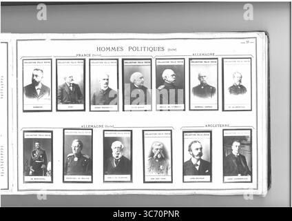 SAMMLUNG FELIX POTIN HOMMES POLITIQUES (oberste Reihe l-r) FRANKREICH: Rambaud (Alfred-Nicolas) 1842 1809-1885 1815-1881 - Ranc (Arthur) 1831 1800-1894 1848 - Henri Rochefort (Henri) 1830 - Simon (Jules-Francois Suisse dit) 1814-1896 ALLEMAGNE: Bismarck (Otto-Edouard-Leopold 1820-1902) 1815-1898 - General Caprivi (Georges) 1821-1899 - Blumenthal (Leonhardt comte de 1810-1901 Stockfoto