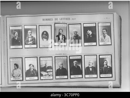 SAMMLUNG FELIX POTIN HOMMES DE LETTRES (oberste Reihe l-r) FRANKREICH: Hennique (Leon) 1851 1847-1923 1820-1905 - Himly (Louis-Auguste) - Houssaye (Arsene) - Houssaye (Henry) 1848 - Huysmans (Joris-Karl) 1848 - Jean Lorrain 1855-1906 - Louys (Pierre) 1870 (untere Reihe l-r) FRANKREICH: Marne (J. - Femme de lettres) 1854 - Marysmans (Jean Mezieré de Lettres) 1864 - - - Mezierau (1845 - - Mezieré de Massurice - - - Mezierau (Louis Mezieré de Massurice de Marquéréréréréréréré - - 1826 - 1825-1906 - 1815-1896 - Marquérice de Marquiesic 1855) Stockfoto