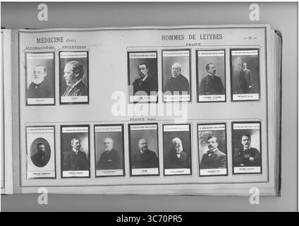 SAMMLUNG FELIX POTIN MEDECINE (oberste Reihe l-r) ALLEMAGNE: Virchow (Rodolphe) 1821-1902 1823 ANGLETERRE: Lister (Joseph) 1827 1852 HOMMES DE LETTRES FRANKREICH: Allais (Alphonse) 1854-1905 - Duc d'Audiffret-Pasquier (Edme-Armand-Gaston) 1823-1905 - Avenel (Georges, vicomte d') 1855 - Bataille (Henry) 1872 (unterste Reihe l-Bérérérérén) 1868 - 1857 - Bersil (Bersil - 1866) Bérérén (1835) Bénérén (Bersil) 1836) Bersil ( - Bersil - Bersil - Stockfoto