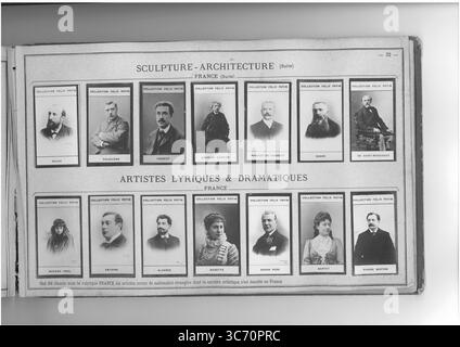SAMMLUNG FELIX POTIN SKULPTUR-ARCHITEKTUR (oberste Reihe l-r) FRANKREICH: Dalou (Jules) - Falguiere (Alexandre) 1831-1900 1865 1838 - Fremiet (Emmanuel) 1824 1854 - Garnier (Louis-Charles) 1825-1899 - Marquet de Vasselot (Anatole) 1840-1904 - Rodin (Auguste) 1840 - Saint-Marceaux (Rene de) 1855 ARTISTES LYRIQUES & DRAMATIQUES (untere Reihe l-r) FRANKREICH: Pierre Anatole (1859-Barre) (1855-Barre) FRANKREICH: Madre - Almond Barette (1858-Barre) (1838-1901 1842 Stockfoto