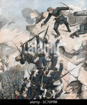 Captain Lebedief verteidigt heldenhaft die Bastion in Port Arthur, Russisch-Japanischer Krieg, 1904-5. Vom Le Petit Journal, 25. September 1904. Stockfoto