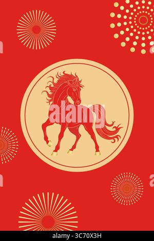 2026 Jahr des Pferdes Neujahrsschutz Stock Vektor