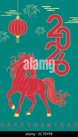 2026 Chinesisches Neujahrsplakat für das Jahr des Pferdes Stock Vektor