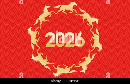 Rotes Cover für das chinesische Jahr des Pferdes 2026 Stock Vektor