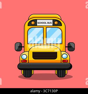 Cartoon Gelb Schulbus Vorne Vorschau Vektor Illustration Flaches Design Stock Vektor