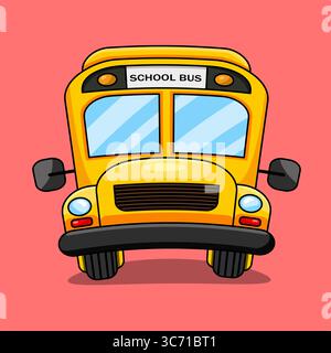 Lustiger Cartoon Schulbus mit Vorderansicht Vektor-Illustration flaches Design Stock Vektor