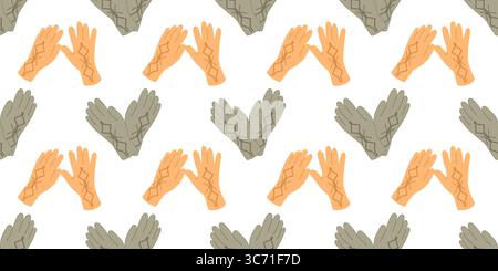 Nahtloses Herbstmuster mit bequemen Kleidungsstücken wie Handschuhen im flachen Stil. Handgezeichnete Vektorillustration für Banner, Poster und soziale Medien Stock Vektor