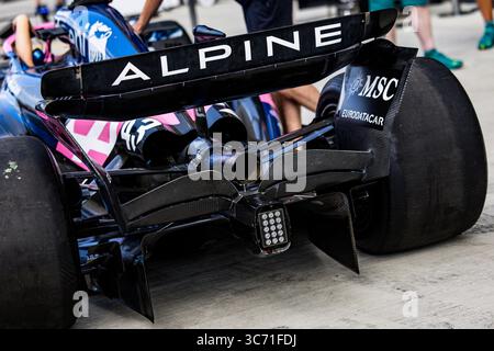 Mogyorod, Hongrie. August 2025. Heckdiffusor, Alpine F1 Team A525, mechanische Details beim Grand Prix von Lenovo Ungarn 2025, 14. Runde der FIA Formel-1-Weltmeisterschaft 2025 vom 1. Bis 3. August 2025 auf dem Hungaroring, in Mogyorod, Ungarn - Foto Julien Delfosse/DPPI Credit: DPPI Media/Alamy Live News Stockfoto