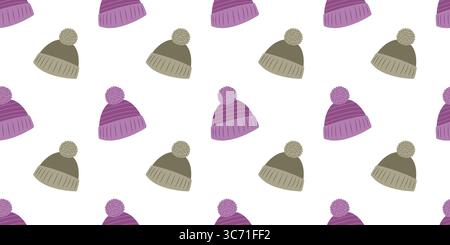 Nahtloses Muster für die Herbstbekleidung mit Kappen oder Mütze in flachem Design. Herbstvektorillustration für kreatives Marketingmaterial Stock Vektor