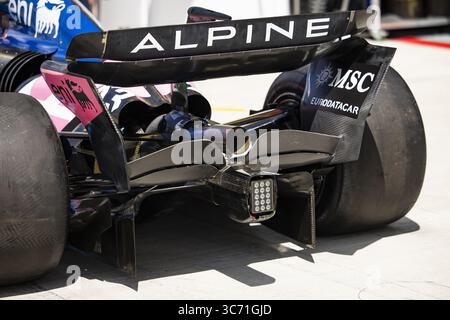 Heckdiffusor, Alpine F1 Team A525, mechanische Details beim Großen Preis von Lenovo Ungarn 2025, 14. Runde der FIA Formel-1-Weltmeisterschaft 2025 vom 1. Bis 3. August 2025 auf dem Hungaroring in Mogyorod, Ungarn Stockfoto