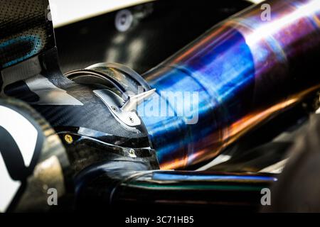 Alpine F1 Team A525, mechanische Details der Auspuffanlage beim Großen Preis von Lenovo Ungarn 2025, 14. Runde der FIA Formel-1-Weltmeisterschaft 2025 vom 1. Bis 3. August 2025 auf dem Hungaroring in Mogyorod, Ungarn Stockfoto