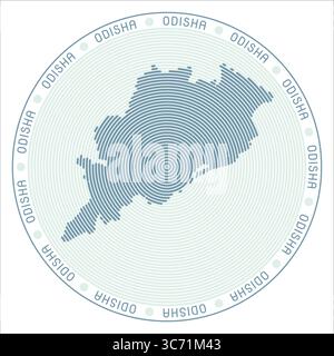Rundes Odisha-Logo. Geben Sie die Form der Ringe an. Odisha schreibt im ganzen Staat. Vektorabbildung. Stock Vektor