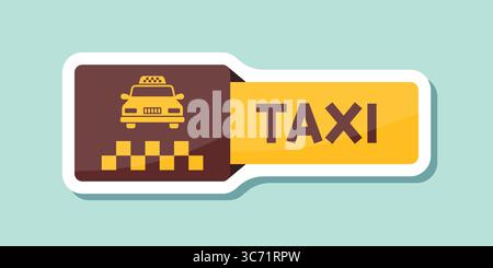 Taxiservice-Aufkleber im flachen Stil. Abbildung des Kabinenvektors auf isoliertem Hintergrund. Lieferfirma unterzeichnet Geschäftskonzept. Stock Vektor