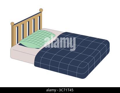 Ordentlich gefertigtes Einzelbett mit hölzernem Kopfteil, 2D-Zeichentrickobjekt Stock Vektor