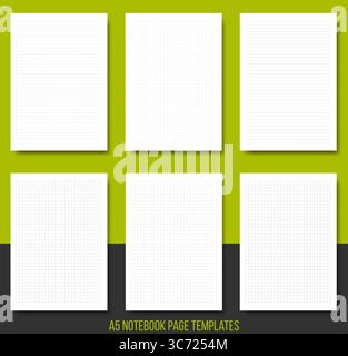 Der Hinweis, Notebook gesäumt, kariertes Papier auf grauem Hintergrund geklebt. Vector Illustration Stock Vektor