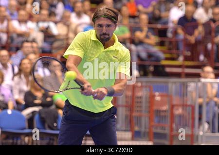 Mailand Italien 18.10.2014: Goran Ivanisevic, kroatischer Tennisspieler, während der Tennisveranstaltung „La grande Sfida“ im Forum Mediolanum. Stockfoto