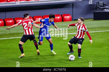 25. Januar 2021, Bilbao, VIZCAYA, SPANIEN: Takefusa Kubo von Getafe CF während der spanischen Liga La Liga Santander, Fußballspiel zwischen Athletic Club und Getafe CF im San Mames Stadion am 25. Januar 2021 in Bilbao, Spanien. (Bild: © Inigo Larreina/AFP7 via ZUMA Wire) Stockfoto