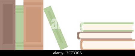 Stapel von Büchern. Bücher stehen und liegen mit ihren Wirbelsäulen. Einfache flache Elemente für Inneneinrichtung oder Lesekonzept. Stock Vektor