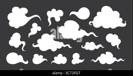 Set aus weißen Wolken in verschiedenen Formen. Hand gezeichnete leere Kritzelwolken. Vektorabbildung Stock Vektor