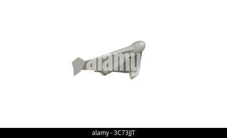 Unbemannte Luftfahrzeugkämpfe auf weißem Hintergrund, 3D-Drohnenmodell für Krieg, Angriff, Bedrohung, Terrorismus und Militär Stockfoto