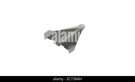 Unbemannte Luftfahrzeugkämpfe auf weißem Hintergrund, 3D-Drohnenmodell für Krieg, Angriff, Bedrohung, Terrorismus und Militär Stockfoto