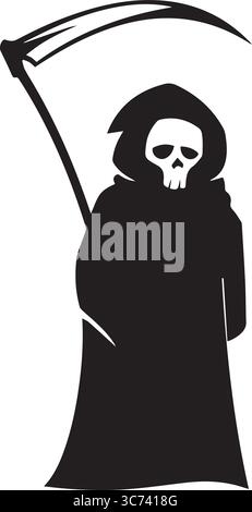 Grim Reaper Silhouette. Todesfigur Maskottchen hält Sense Stock Illustration Stock Vektor