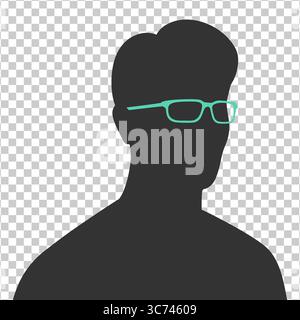 Silhouette eines halb gedrehten Mannes mit grüner Brille. Vektorabbildung Stock Vektor