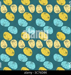 Nahtloses Blumenmuster mit abstrakten Blüten in Gelbblau und Beige Stock Vektor