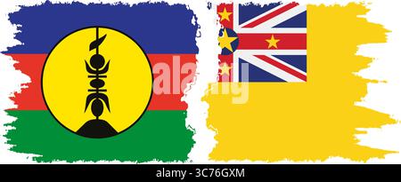 Niue und Neukaledonien Grunge Flaggen Verbindung, Vektor Stock Vektor