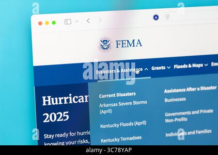 Ostersund, Schweden - 30. Juli 2025: FEMA Website der Bundesagentur für Notfallmanagement. Stockfoto