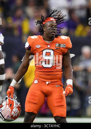 (DATEIFOTOS)..ehemaliger Clemson Tigers Running Back (9) Travis Etienne Jr. wird voraussichtlich in die 1. Runde des NFL Draft gehen, hier ist er am 13. Januar 2020 gegen die LSU Tigers abgebildet, der NFL Draft findet am 29. April 2021 in Cleveland, Ohio statt...(obligatorische Gutschrift: Jose / MarinMedia.org / Cal Sport Media) (absoluter vollständiger Fotograf und Credits erforderlich)(Bild: &Copy; Jose/CSM/Marinmedia.Org via CUMA Wire) Stockfoto