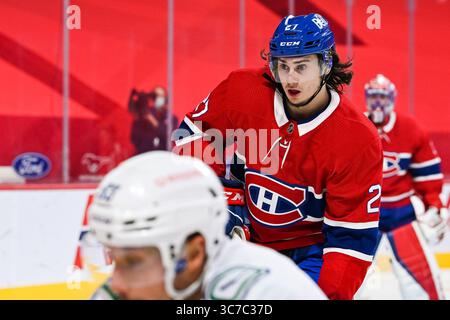 1. Februar 2021: Der Verteidiger Alexander Romanov (27) der Montreal Canadiens hat das Spiel während des Spiels Vancouver Canucks gegen das Montreal Canadiens im Bell Centre in Montreal, Québec, im Blick. David Kirouac/CSM(Credit Image: &Copy; David Kirouac/CSM via ZUMA Wire) Stockfoto
