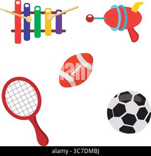 Set von farbigen Spielzeugsymbolen flaches Design Vektor Stock Vektor