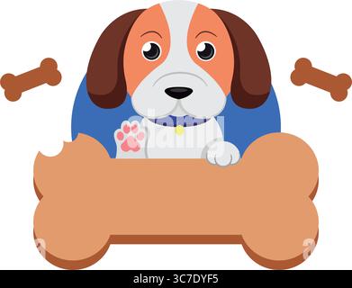 Beagle-Welpe winkt hinter Knochen. Vektor Stock Vektor