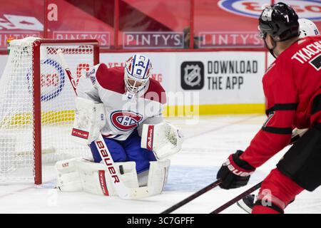 6. Februar 2021: Jake Allen (34), Torhüter der Montreal Canadiens, der im kanadischen Tire Centre in Ottawa, Kanada, zwischen den Montreal Canadiens und den Ottawa Senators ein Spiel einlegt. Daniel Lea/CSM(Kreditbild: &Copy; Daniel Lea/CSM via ZUMA Wire) Stockfoto