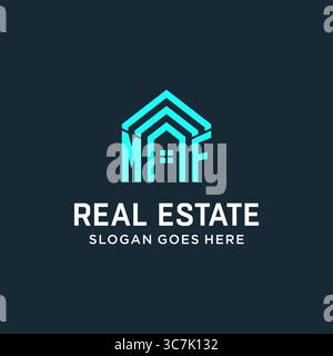 Anfangsbuchstabe MF Dachlogo Immobilien mit kreativem und modernem Logo Stil Vektor Grafik Vektor Grafik Stock Vektor