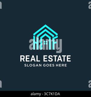 Initial Letter HF Dach Logo Immobilien mit kreativen und modernen Logo Stil Vektor Grafik Vektor Grafik Stock Vektor