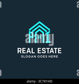 Initial Letter PI Dach Logo Immobilien mit kreativen und modernen Logo Stil Vektor Grafik Vektor Grafik Stock Vektor