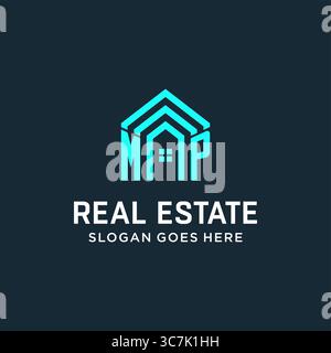 Initial Letter MP Dach Logo Immobilien mit kreativen und modernen Logo Stil Vektor Grafik Vektor Grafik Stock Vektor