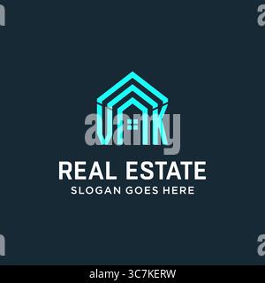 Initial Letter VK Dach Logo Immobilien mit kreativen und modernen Logo Stil Vektor Grafik Vektor Grafik Stock Vektor