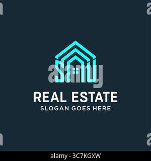 Initial Letter SU Dach Logo Immobilien mit kreativen und modernen Logo Stil Vektor Grafik Vektor Grafik Stock Vektor