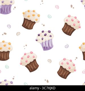 Nahtloses Muster mit bunten Cupcakes Stock Vektor