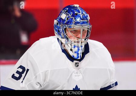 10. Februar 2021: Der Torwart Frederik Andersen (31) der Toronto Maple Leafs gegen das Montreal Canadiens Spiel im Bell Centre in Montreal, Quebec. David Kirouac/CSM(Credit Image: &Copy; David Kirouac/CSM via ZUMA Wire) Stockfoto