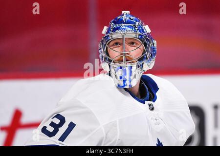 10. Februar 2021: Der Torwart Frederik Andersen (31) der Toronto Maple Leafs gegen das Montreal Canadiens Spiel im Bell Centre in Montreal, Quebec. David Kirouac/CSM(Credit Image: &Copy; David Kirouac/CSM via ZUMA Wire) Stockfoto