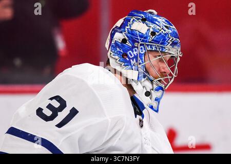 10. Februar 2021: Der Torwart Frederik Andersen (31) der Toronto Maple Leafs gegen das Montreal Canadiens Spiel im Bell Centre in Montreal, Quebec. David Kirouac/CSM(Credit Image: &Copy; David Kirouac/CSM via ZUMA Wire) Stockfoto