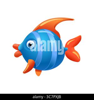 Süßer tropischer blauer Comic-Fisch. Zeichen. Vektorabbildung Stock Vektor