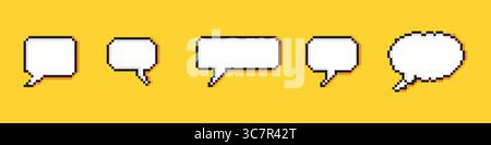 Pixel-Sprechblasen. Satz leerer Pixel-Sprechblasen. Vektorabbildung auf gelbem Hintergrund Stock Vektor