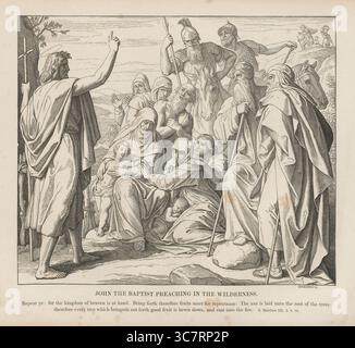 Biblische Geschichte, Johannes der Täufer predigt in der Wüste, digital aufgearbeitete Reproduktion eines Holzstiches von Julius Schnorr von Carolsfeld, historisch, um 1860, exaktes Datum unbekannt Stockfoto