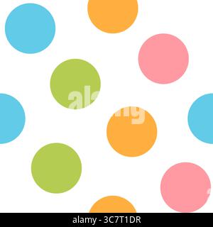 Nahtloses Muster mit Kreisen in Blau-, Rosa-, Grün- und Orangetönen. Weicher und farbenfroher abstrakter Hintergrund, perfekt für Kinderdesigns Stockfoto